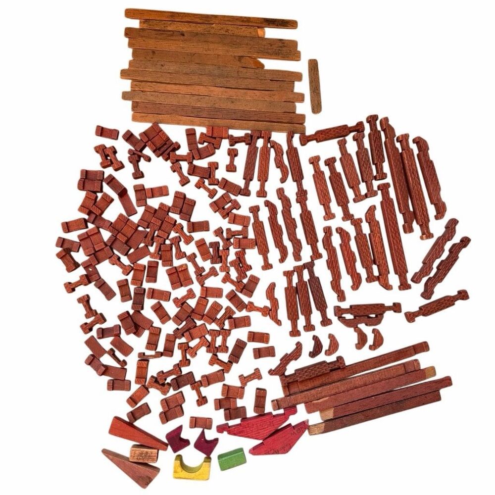 Vintage Halsam American Logs Wood Toy Replacement Parts Lot w/ Roof Slats Bricks